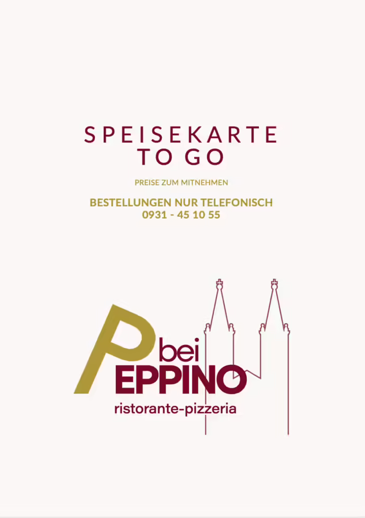 Speisekarte To Go von Bei Peppino Würzburg mit Telefonbestellung 0931‑45 10 55, Preise zum Mitnehmen, Ristorante-Pizzeria